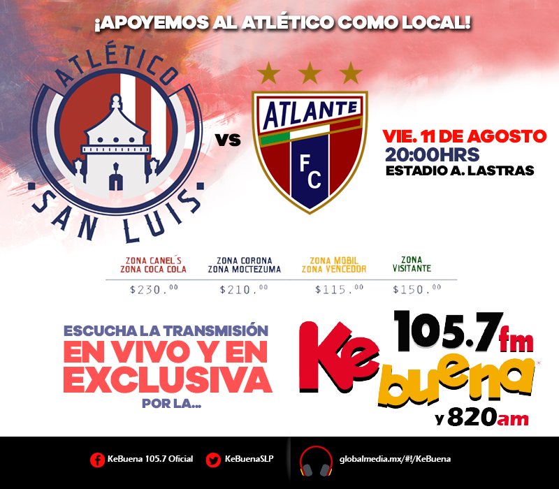 Atlético San Luis vs Atlante en Vivo Ascenso MX 2017