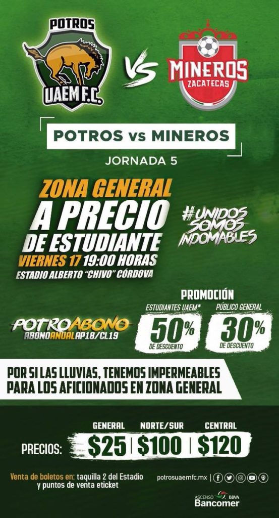 Ver Potros UAEM vs Mineros en Vivo en el Ascenso MX 2018